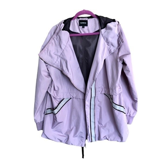 Y2K Express Jacket L Windbreaker Hood Zipper Reflective Outdoors Camping Walk - Picture 3 of 7